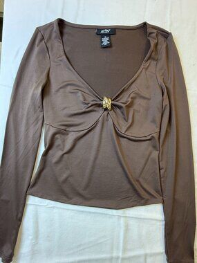 Just Polly brown Y2K gold ring long sleeve top size M